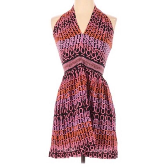 TRINA TURK | Silk Halter Dress Black Pink Orange 2 - Picture 1 of 8